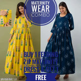 Rayon printed maternity dress with trendy zip detail, featuring combo sizes M-XXL, ideal for expecting mothers